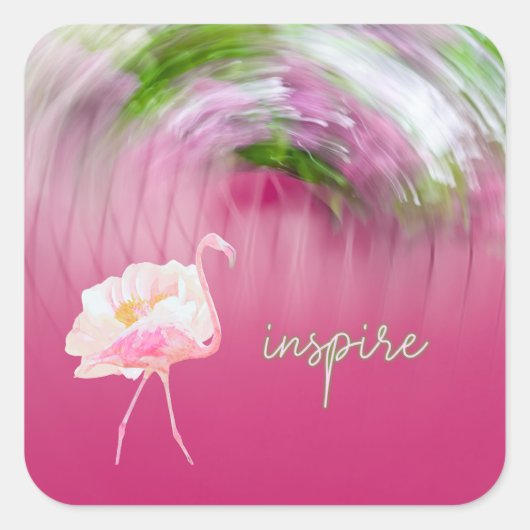 ピンクフラミンゴ感動的ことわざインスパイア スクエアシール (正面)