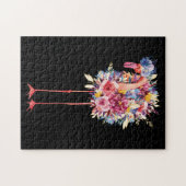 ピンクフラミンゴ水彩ハワイアンフラワーズフローラ ジグソーパズル (横)