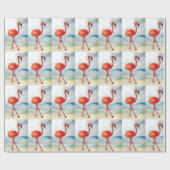 ピンクフラミンゴ水彩光沢ラッピング紙 ラッピングペーパー (フラット)