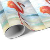 ピンクフラミンゴ水彩光沢ラッピング紙 ラッピングペーパー (ロールコーナー)