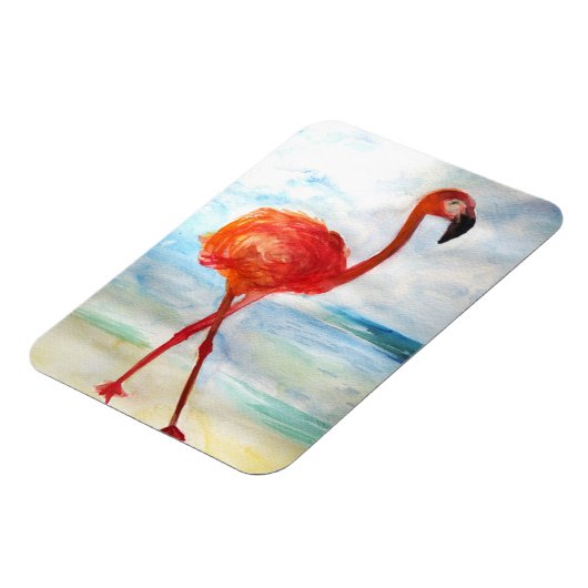 ピンクフラミンゴ水彩画フォトマグネット マグネット (左側)