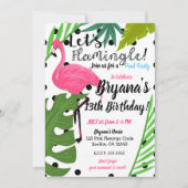 ピンクフラミンゴ水玉模様サマーフラミングルパーティー 招待状 (正面)