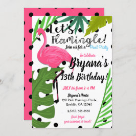 ピンクフラミンゴ水玉模様サマーフラミングルパーティー 招待状