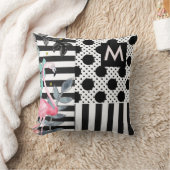 ピンクフラミンゴ水玉模様ブラック&ホワイトおもしろい クッション (ブランケット)