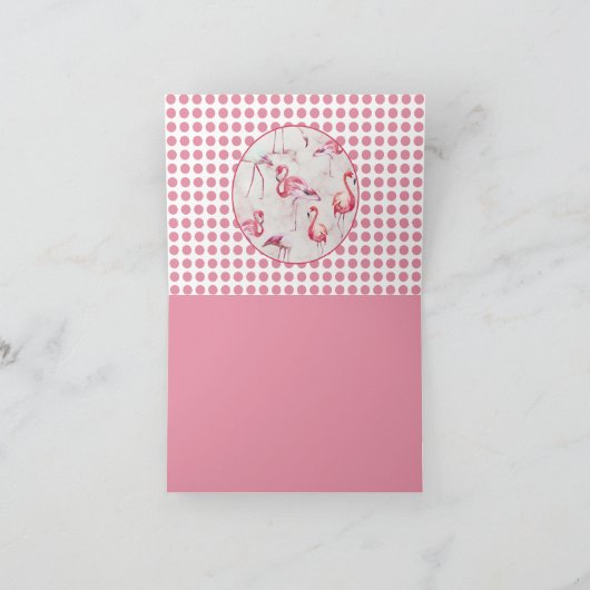 ピンクフラミンゴ水玉模様 かわいらし サンキューカード (内部)