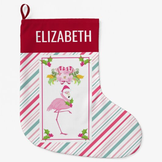 ピンクフラミンゴ熱帯クリスマス ラージクリスマスストッキング (正面)