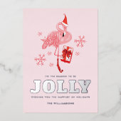 ピンクフラミンゴ熱帯サンタクリスマス 箔シーズンカード (正面)