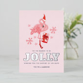 ピンクフラミンゴ熱帯サンタクリスマス 箔シーズンカード (立ち正面)