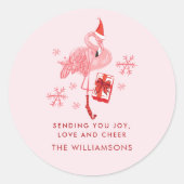 ピンクフラミンゴ熱帯ビーチクリスマスウォーター色 ラウンドシール (正面)