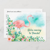 ピンクフラミンゴ熱帯ビーチシーン新しいアドレス 案内ポストカード (正面/裏面)