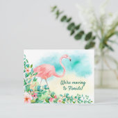 ピンクフラミンゴ熱帯ビーチシーン新しいアドレス 案内ポストカード (スタンド正面)