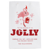 ピンクフラミンゴ熱帯ビーチホワイトクリスマス ミディアムペーパーバッグ (正面)