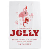 ピンクフラミンゴ熱帯ビーチホワイトクリスマス ミディアムペーパーバッグ (裏面)