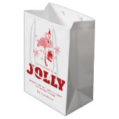 ピンクフラミンゴ熱帯ビーチホワイトクリスマス ミディアムペーパーバッグ (裏面アングル)