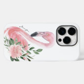 ピンクフラミンゴ熱帯水色フローラ（名前） Case-Mate iPhoneケース (裏面 (横))