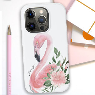 ピンクフラミンゴ熱帯水色フローラ（名前） Case-Mate iPhone 14 PROケース