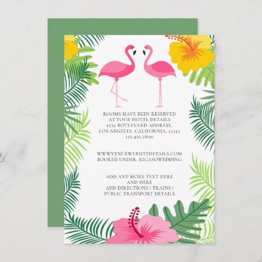 ピンクフラミンゴ熱帯結婚詳細 エンクロージャーカード (正面/裏面)