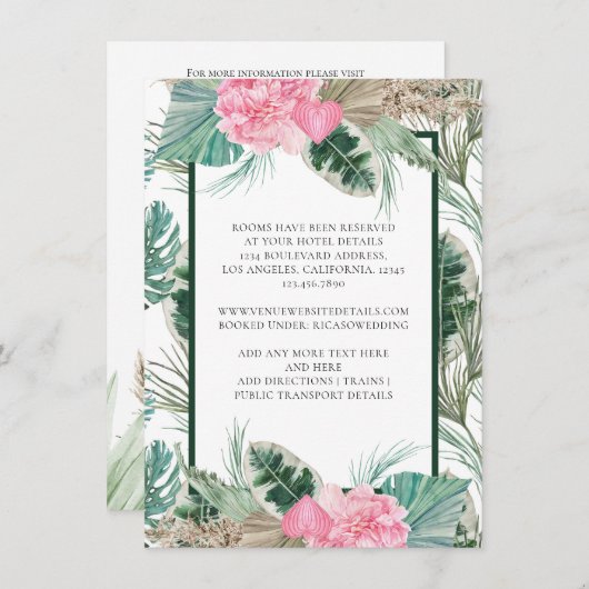 ピンクフラミンゴ熱帯結婚詳細 エンクロージャーカード (正面/裏面)