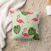 ピンクフラミンゴ熱帯緑葉枕 クッション (ブランケット)