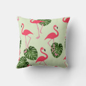 ピンクフラミンゴ熱帯緑葉枕 クッション (裏面)