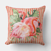 ピンクフラミンゴ熱帯葉サンゴストライプ礁 クッション (正面)