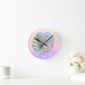 ピンクフラミンゴ熱帯葉ヤシ ラウンド壁時計 (ホーム)