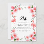 ピンクフラミンゴ熱帯蘭21歳の誕生日 招待状 (正面)