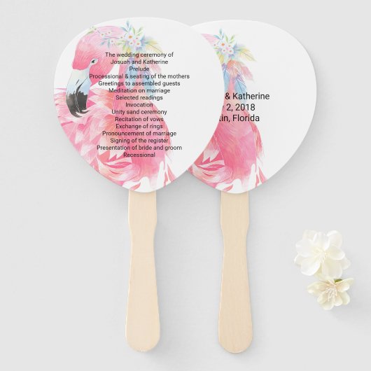 ピンクフラミンゴ結婚式 プログラムファン ハンドファン (正面&裏面)