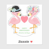 ピンクフラミンゴ記念日カップル輪郭 シール (シート)