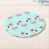 ピンクフラミンゴ誕生日パーティー ラウンドペーパーコースター (アングル)