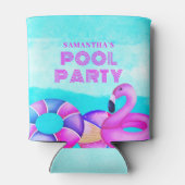 ピンクフラミンゴ誕生日プールパーティー 缶クーラー (裏面)