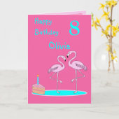 ピンクフラミンゴ誕生日折りグリーティングカード カード (黄色い花)