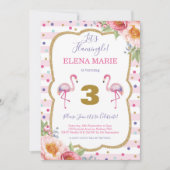 ピンクフラミンゴ誕生日熱帯パーティー紙吹雪 招待状 (正面)