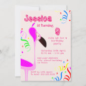ピンクフラミンゴ誕生日 招待状 (正面)