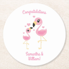 ピンクフラミンゴ赤ちゃんシャワー ラウンドペーパーコースター