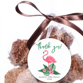 ピンクフラミンゴ赤ちゃん感謝していシャワー- you ラウンドシール