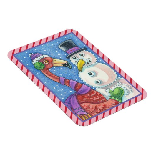 ピンクフラミンゴ雪だるまクリスマスマグネット矩形 マグネット (右側)