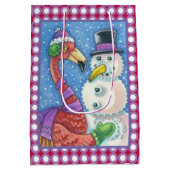 ピンクフラミンゴ雪だるまクリスマス抱き枕媒体 ミディアムペーパーバッグ (裏面)