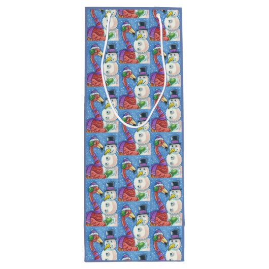 ピンクフラミンゴ雪だるまクリスマス抱き枕 – ワイン ワインギフトバッグ (裏面)