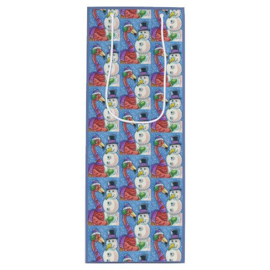 ピンクフラミンゴ雪だるまクリスマス抱き枕 – ワイン ワインギフトバッグ (正面)