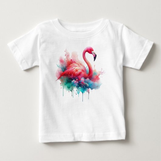 ピンクフラミンゴ鳥サブリメーション ベビーTシャツ (正面)