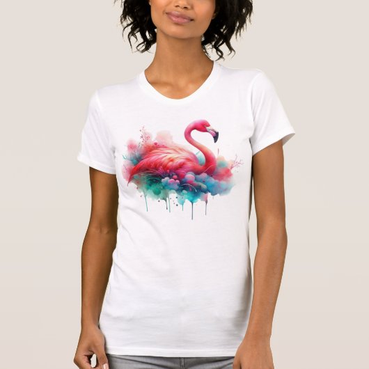ピンクフラミンゴ鳥サブリメーション Tシャツ (正面)
