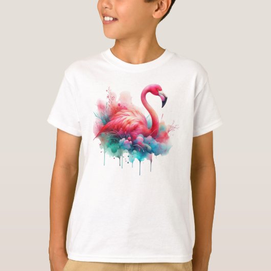 ピンクフラミンゴ鳥サブリメーション Tシャツ (正面)