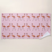 ピンクフラミンゴ鳥ビーチタオル ビーチタオル (正面)