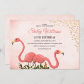 ピンクフラミンゴ40歳の誕生日 招待状 (正面/裏面)