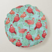 ピンクフラミンゴ：エキゾチックなシームレスパターン。 ラウンドクッション (裏面)