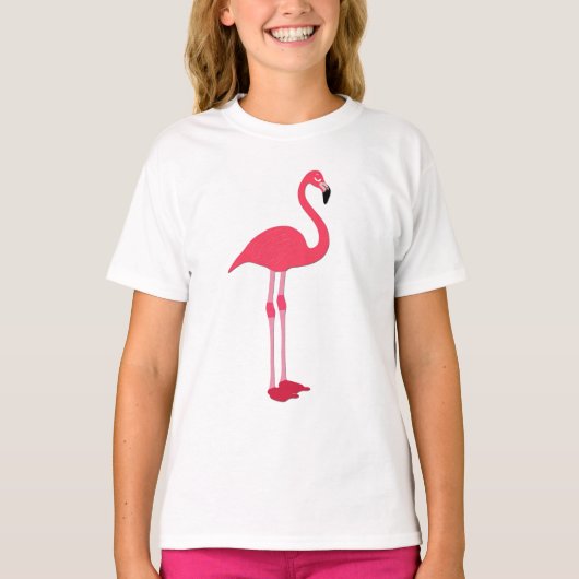 ピンクフラミンゴ キッズ ホワイト Tシャツ (正面)