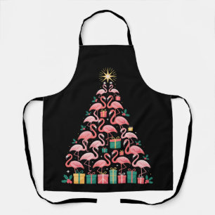 ピンクフラミンゴ クリスマスツリー かわいい Xmas ホリデー エプロン