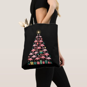 ピンクフラミンゴ クリスマスツリー かわいい Xmas ホリデー トートバッグ