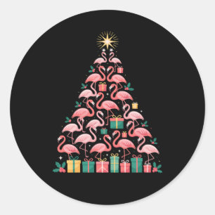 ピンクフラミンゴ クリスマスツリー かわいい Xmas ホリデー ラウンドシール